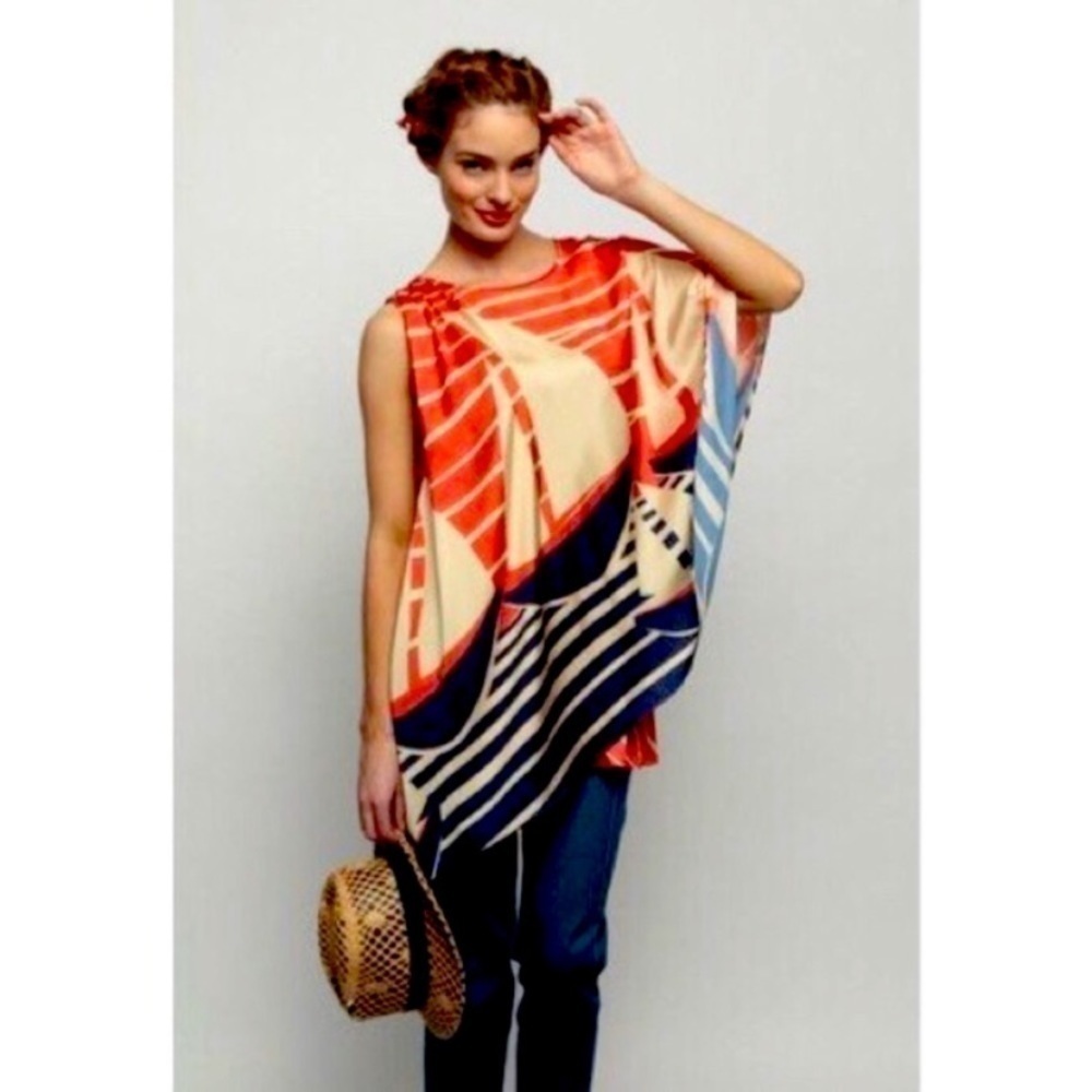 Eva Franco Orange, Cream, and Navy Blue Sail La Vie top